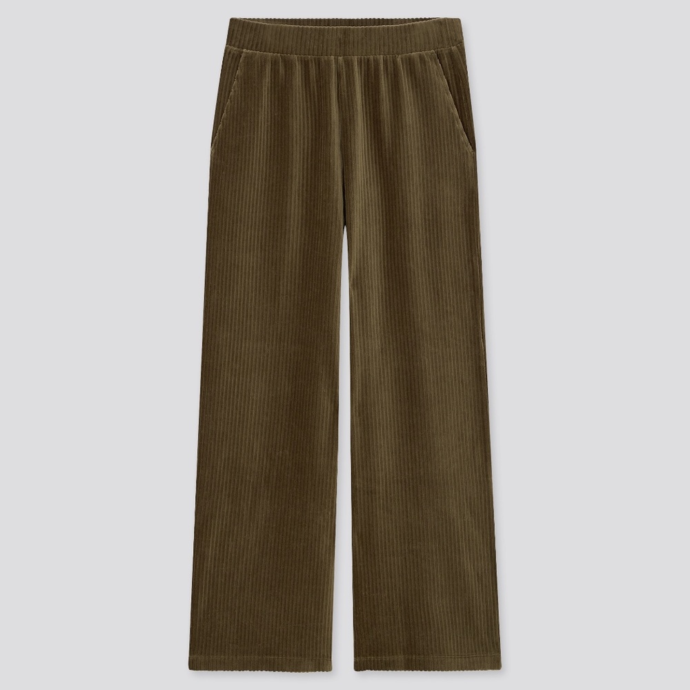 NWT Uniqlo corduroy wide straight pants, 34" waist, dark green